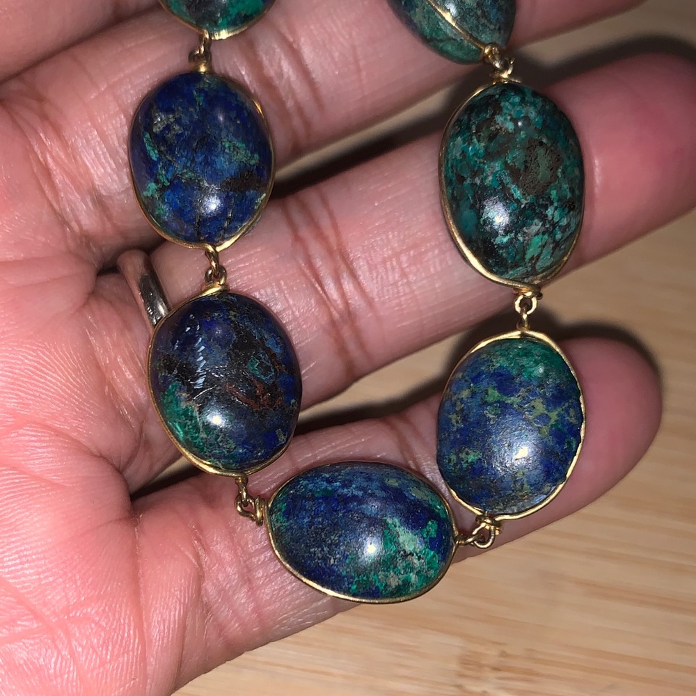 Vintage 14k Gold Azurmalachite Stone Link Bracelet - Picture 6 of 7